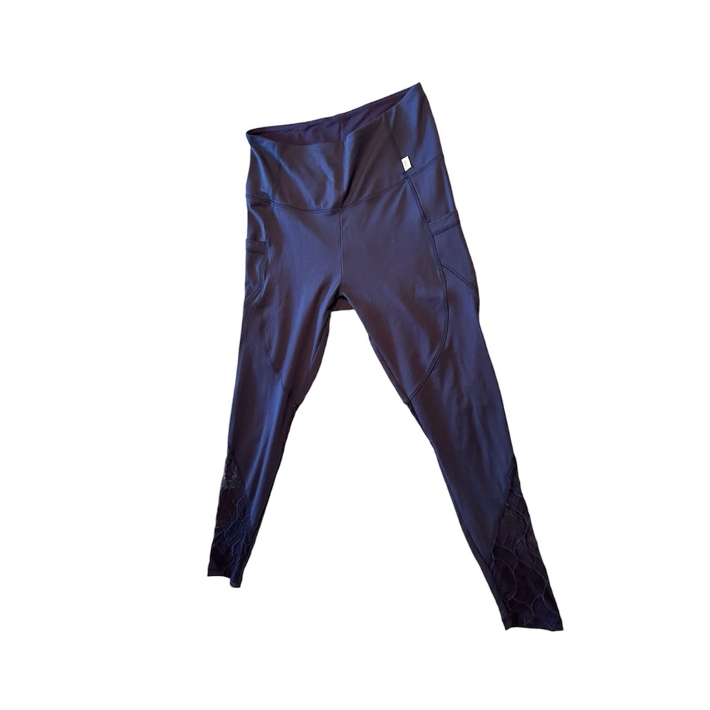 Marika Navy High Waisted Floral Lace Panel 7/8 Leggings